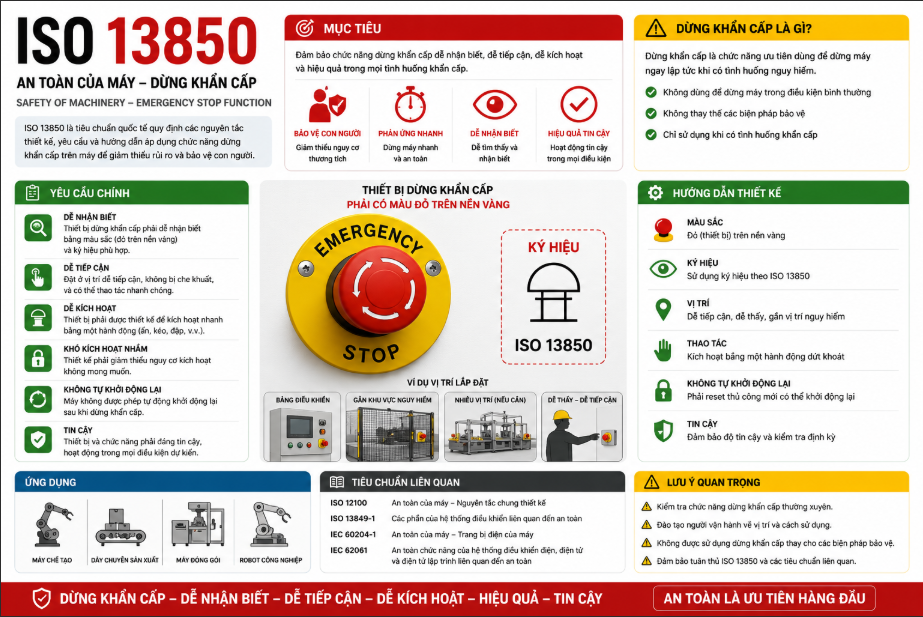 ISO 13850:2015 – Thiết lập “Phòng tuyến cuối cùng” trong An toàn vận hành máy móc