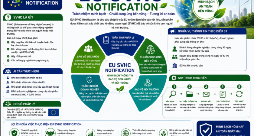Dịch Vụ Tư Vấn EU SVHC Notification: Giải Mã Điểm Mù Hóa Chất – Kiểm Soát Rủi Ro Để Giữ Vững Thị Phần Xuất Khẩu Tại Châu Âu