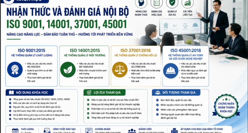 KẾ HOẠCH ĐÀO TẠO NĂM 2026: KHÓA HỌC NHẬN THỨC VÀ ĐÁNH GIÁ VIÊN NỘI BỘ ISO 9001, 14001, 37001, 45001