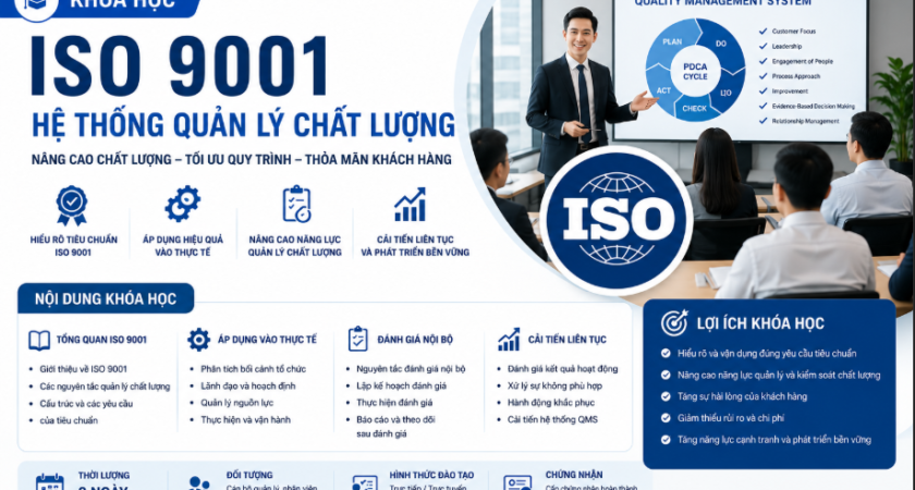 KHÓA HỌC ĐÀO TẠO NHẬN THỨC VÀ ĐÁNH GIÁ NỘI BỘI ISO 9001: HỆ THỐNG QUẢN LÝ CHẤT LƯỢNG
