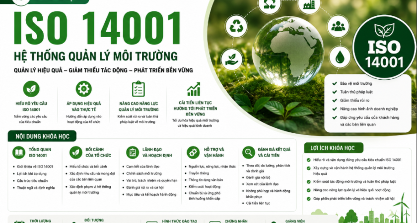 KHÓA HỌC NHẬN THỨC ÁP DỤNG VÀ ĐÁNH GIÁ VIÊN NỘI BỘ ISO 14001: HỆ THỐNG QUẢN LÝ MÔI TRƯỜNG