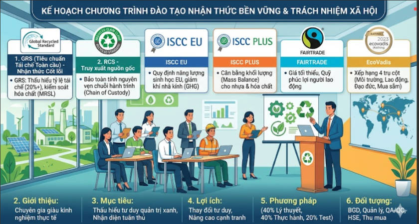 KẾ HOẠCH ĐÀO TẠO NHẬN THỨC CÁC TIÊU CHUẨN BỀN VỮNG & TRÁCH NHIỆM XÃ HỘI (GRS, RCS, ISCC EU, ISCC PLUS, FAIRTRADE, ECOVADIS) THÁNG 6-7
