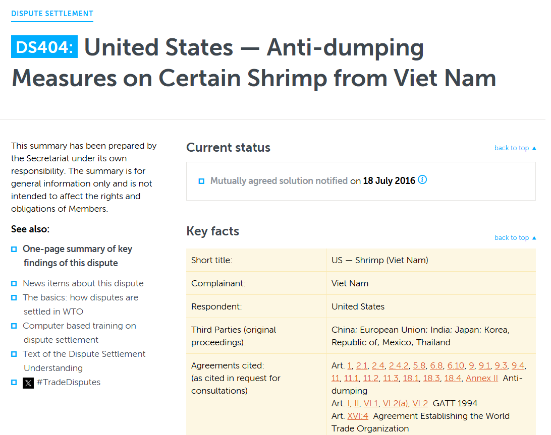 Vụ kiện Tôm (DS/404): Khi “Chàng David” Việt Nam dùng Luật chơi của “Gã khổng lồ” Mỹ