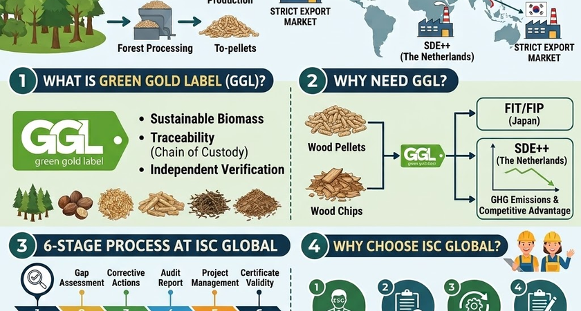 Tư Vấn Chứng Nhận Green Gold Label (GGL) Cho Doanh Nghiệp Sản Xuất Viên Nén Gỗ, Dăm Gỗ
